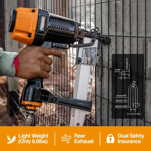 Vista 2 de Freeman PFS105 Engrapadora neumática de calibre 10.5 de 1-9/16 pulgadas con gancho de cinturón de metal ajustable y estuche PFS105