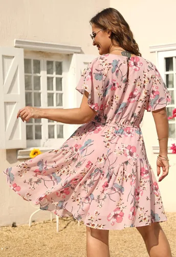 Vista 6 de Nemidor NEM297 - Vestido casual de verano con estampado, de gasa para mujer, talla extragrande, con manga con volantes, por debajo de la rodilla
