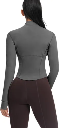 Vista 45 de AVGO Chaquetas de entrenamiento recortadas para mujer, con cremallera, ajustadas, atléticas, con agujeros para el pulgar