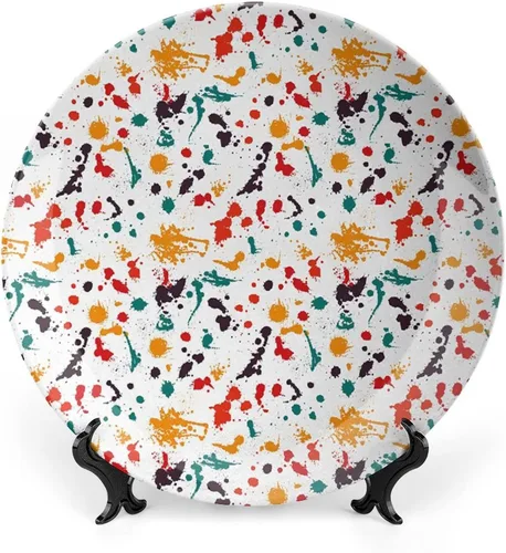 Vista 21 de XISUNYA Plato decorativo de 6 pulgadas, cerámica abstracta, flores ornamentales florales antiguas de damasco, azulejos curvos, impresión artística