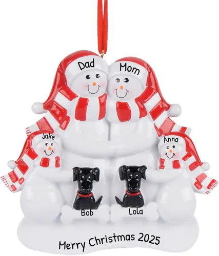 Vista 11 de Personalized Family Christmas Ornament 2022 - Snow Family Ornament 2022 Family of 3 - Dog Ornament 2022 Family Ornament with 2 Black Dogs