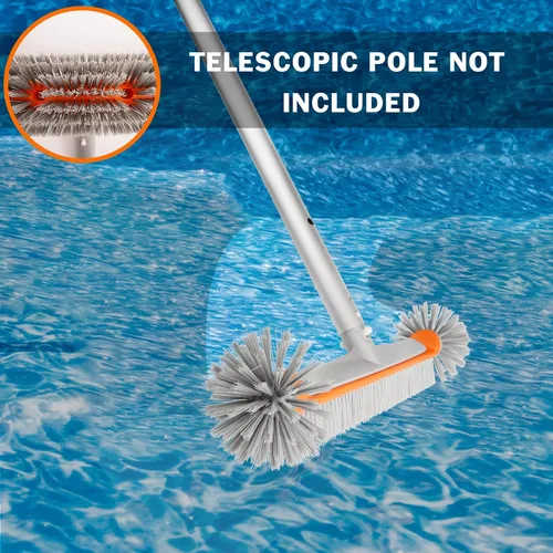 Vista 7 de Poolvio Cepillo profesional de limpieza de piscinas de piso y pared de 17.5 pulgadas con cerdas de nailon resistentes, mango de aluminio EZ Clip