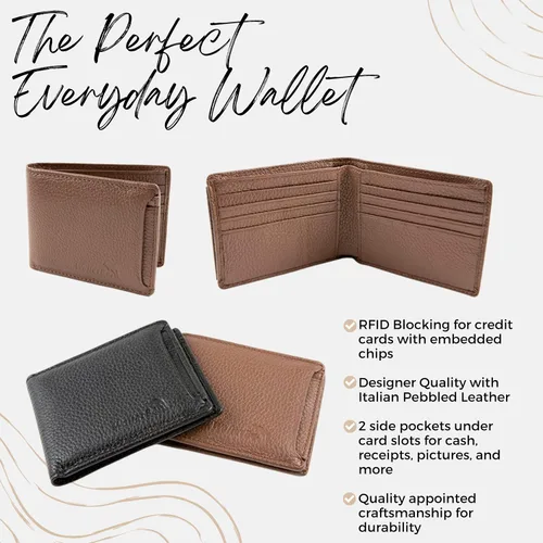 Vista 3 de WalletBe Billfold RFID Wallet de cuero para hombre Pebbled Marrón Cartera RFID