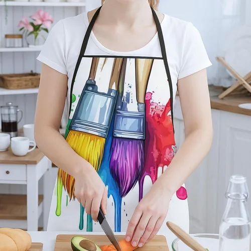 Vista 2 de Delantal artístico para pintar, colorido diseño de pinceladas para cocina, equipo de estudio de arte para adultos, suministros de arte de primavera
