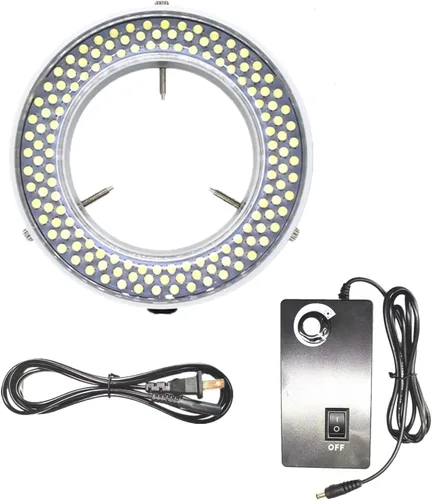 Vista 10 de TreochtFUN - Iluminador ajustable con anillo de luz LED para microscopio 144 Microscope Light Source for Lab Stereo ,with Industry Power Adapter