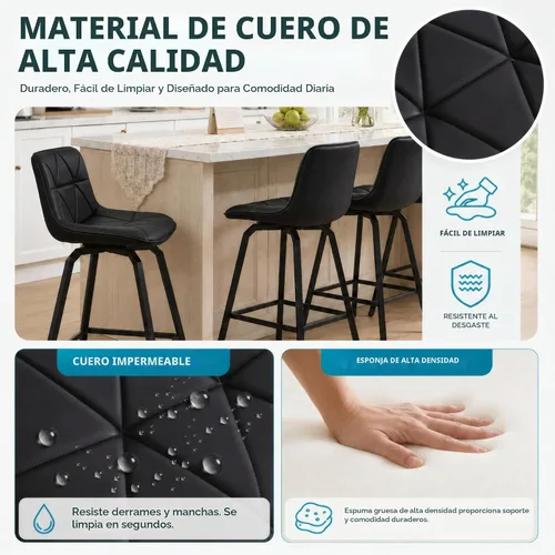 Vista 5 de ClinQ - Juego de 2 taburetes de bar giratorios de 360° de altura de mostrador de 26 pulgadas, taburetes de mostrador de piel sintética