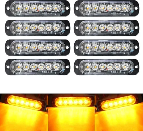 Vista 13 de SEISSO Paquete de 4 luces estroboscópicas ámbar de 12 LED para vehículos y camiones, kit de luces estroboscópicas de emergencia, 12V -24V, luces