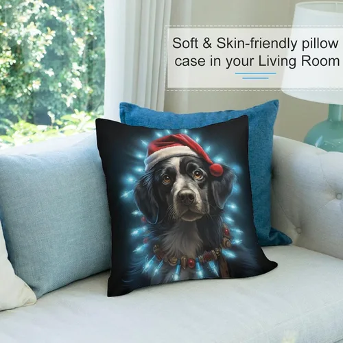 Vista 8 de Almohadas decorativas para cama, diseño de perro de Papá Noel con luces de Navidad, fundas de almohada para sofá para amantes de los perros, funda
