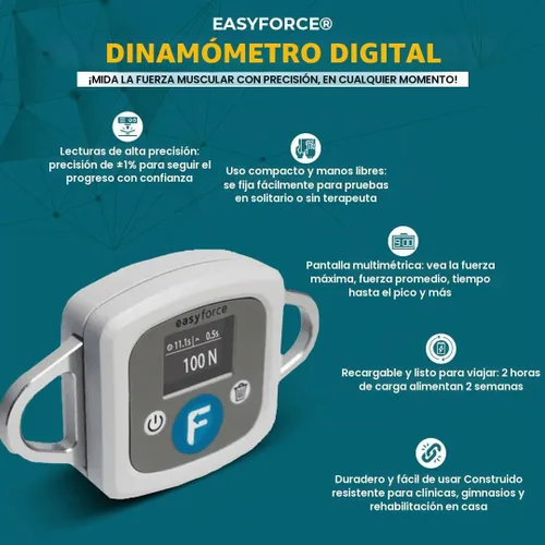 Vista 3 de EasyForce® Dinamómetro digital: evaluación de fuerza muscular de precisión para rehabilitación, precisión clínicamente probada, monitoreo