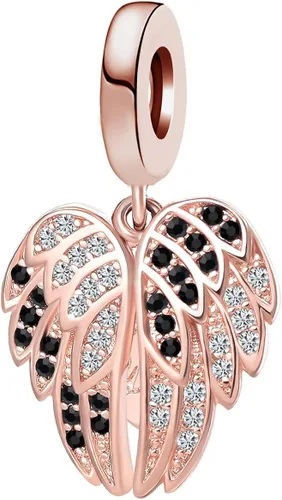 Vista 2 de Key to My Heart - Ala de ángel infinito con cristal transparente y oro rosa para pulsera europea