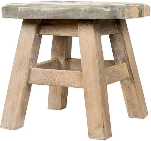 Vista 3 de Taburete corto decorativo de madera de acacia tallada a mano con diseño de ballena