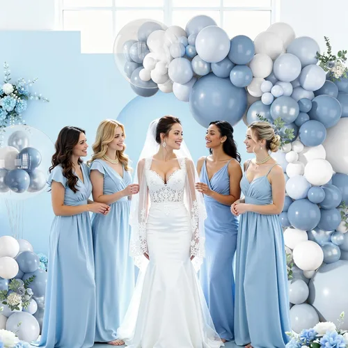 Vista 3 de Ouddy Life - Kit de guirnalda de arco de globos azul polvoriento, 152 piezas, diferentes tamaños Azul y blanco