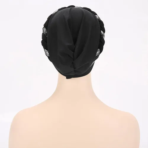 Vista 7 de Turbante para mujer Pañuelo de cabeza trenzado brillante sedoso trenzado para quimioterapia para la cabeza de cáncer