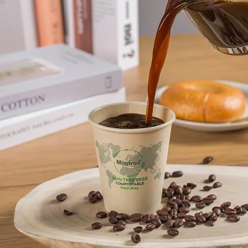 Vista 4 de MayTree Tazas de café caliente de papel desechables de 12 onzas, tazas de papel de bambú compostables y biodegradables para llevar y café helado