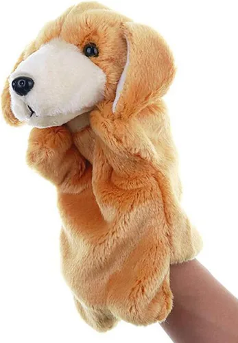 Vista 2 de Marionetas de peluche para perros y cachorros, juguetes de peluche para contar historias imaginativas (marrón)