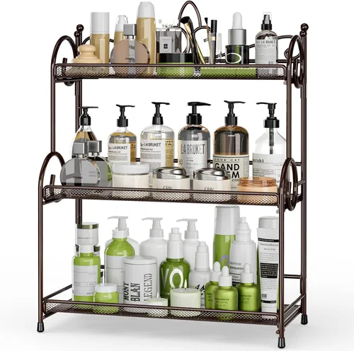 Vista 8 de EKNITEY Organizador de encimera de baño, organizador de especias de 3 niveles, organizador de encimera para el cuidado de la piel, para baño, Negro