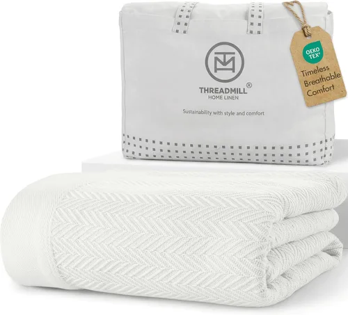 Vista 17 de Threadmill - Mantas de algodón de lujo para cama tamaño individual Manta 100% algodón para todas las estaciones para cama individual Manta