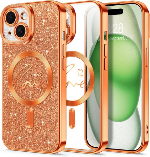 Vista 43 de Hython Funda para iPhone Air con purpurina, compatible con MagSafe Love Heart fundas magnéticas transparentes para teléfono para mujeres y niñas