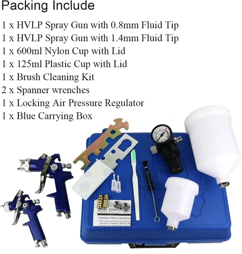 Vista 2 de HVLP - Juego de pistola pulverizadora por gravedad de aire, pistola de pintura para automóvil, 2 en 1 con 0.055 in, 20.3 fl oz y 0.031 in, 5.1 fl