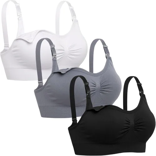Vista 14 de Brasier de lactancia sin costuras para mujer - Bralette de maternidad para dormir y amamantar. Paquete de 3 3negro2beige