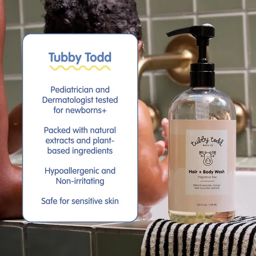 Vista 4 de TUBBY TODD Hair Duo - Juego de champú y acondicionador para bebés, cuidado del cabello suave e hidratante, hipoalergénico, no irritante, para recién