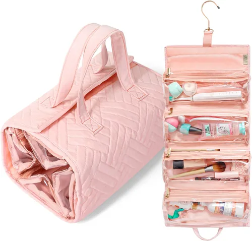 Vista 8 de Neceser de viaje colgante para mujer, bolsa de viaje plegable para mujer, 4 bolsas de viaje extraíbles XL aprobadas por la TSA para cosméticos