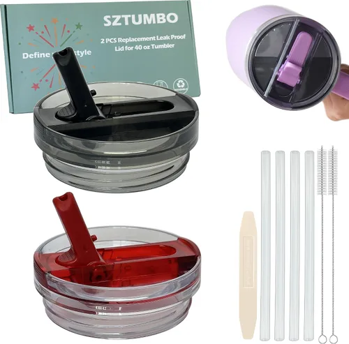 Vista 13 de 2 tapas con popote desmontable para Stanley Quencher ProTour de 40 onzas, tapa 100% a prueba de fugas para accesorios de vasos Stanely de 40 onzas