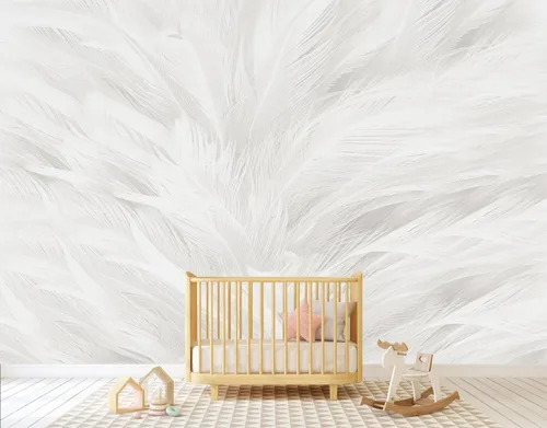 Vista 3 de Mural de Papel Pintado de Plumas Elegante Gris y Blanco para Sala de Estar Dormitorio (No se Pela ni se Pega) No despegar ni pegar
