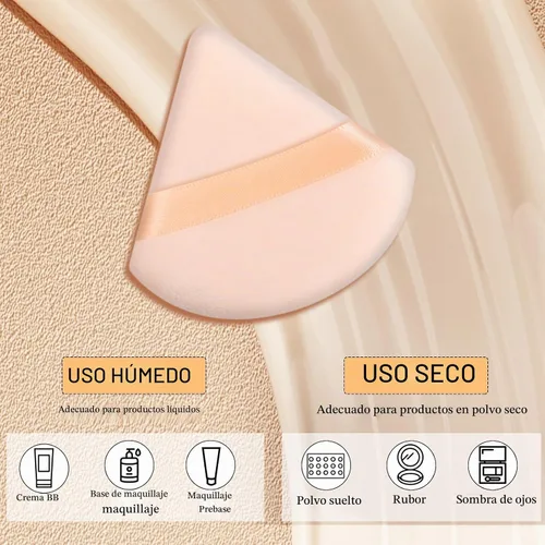 Vista 3 de 6 Piezas Borla de Polvo Triangular Esponja de Maquillaje Suave Borla de Maquillaje para Polvo Facial Base Cosmética Esponja Herramienta de Beige