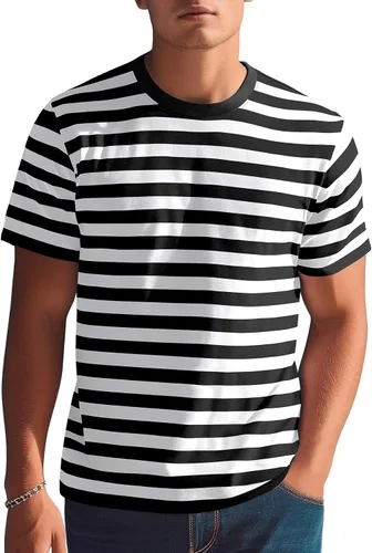 Vista 2 de Zengjo - Camiseta de manga corta a rayas para hombre