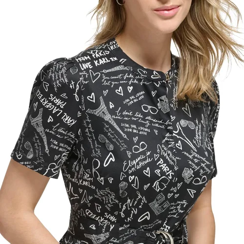 Vista 2 de Karl Lagerfeld Paris Vestido de popelina Paris con logotipo para mujer