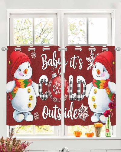 Vista 13 de Cortinas traslúcidas de Navidad de 39 pulgadas de largo, juego de 2 paneles de cortinas para cocina, dormitorio, sala de estar, puerta, pasillo
