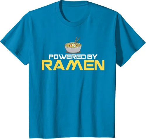 Vista 82 de Camiseta de fideos de anime japoneses Powered By Ramen, Negro, S