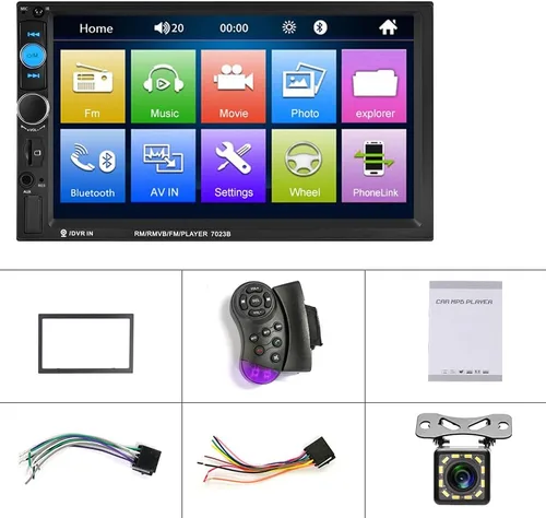 Vista 9 de CAMECHO Estéreo de automóvil de 7" con doble DIN, audio Bluetooth, reproductor MP5, USB, FM, radio multimedia+ cámara de respaldo mini de 4 LED