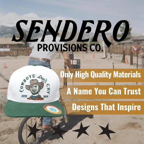 Vista 3 de Sendero Provisions Co. Cowboys Don't Cry - Gorra ajustable con diseño bordado (blanco/verde) - Talla única, Blanco