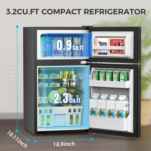 Vista 2 de COWSAR Refrigerador de 3.2 pies cúbicos con congelador, refrigerador compacto con 2 puertas