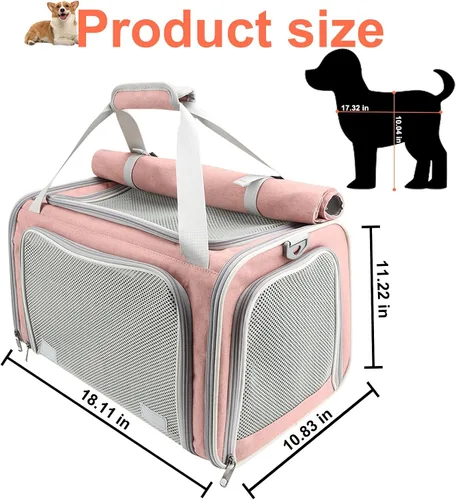 Vista 2 de Texsens Transportador para gatos – Transportador plegable grande para 2 gatos, aprobado por aerolíneas, protección de privacidad (rosa)