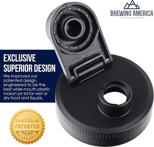 Vista 4 de Brewing America Tarro anidable con tapa para beber como taza de viaje, 1 pinta (16 onzas) con tapa negra en botella de boca ancha, tarro Mason Negro