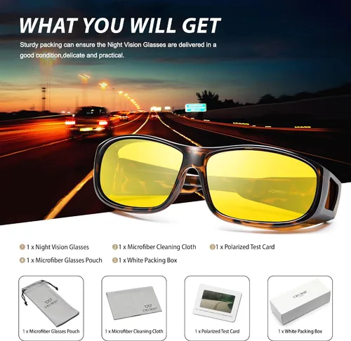 Vista 7 de URUMQI Gafas de conducción de visión nocturna para hombres y mujeres, lentes polarizados antirreflejos, lentes de alta definición amarillas