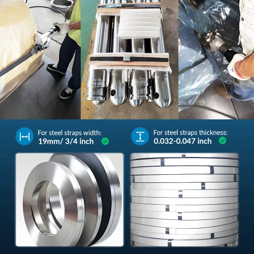 Vista 5 de BAOSHISHAN Herramienta de flejado de metal, tensor de flejado de acero y sellador de cortador, empacadora neumática resistente para flejado de 3/4
