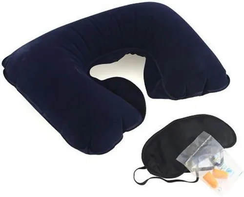 Vista 6 de AnHua 3 in1 Viaje Cuello Almohada Cojín Inflable Máscara de Ojos 2 Tapones de Oído Cómodo Viaje