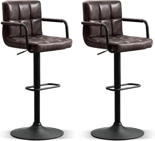 Vista 14 de Furniliving Taburetes de bar ajustables con respaldo, juego de 2 taburetes de bar negros, taburetes de bar de terciopelo con giro de 360°, taburetes