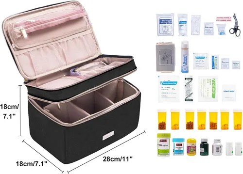 Vista 3 de Lexeeco Bolsa para almacenamiento de medicinas Organizador de frascos de píldoras con bolsa pequeña portátil para viajes Organizador de frascos