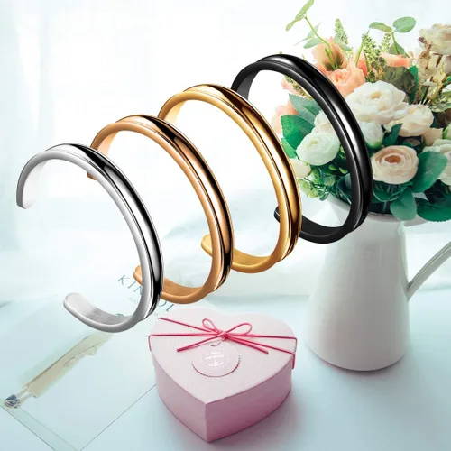 Vista 7 de Zuo Bao Stainless Steel Bracelet Grooved Cuff Bangle for Women Girls