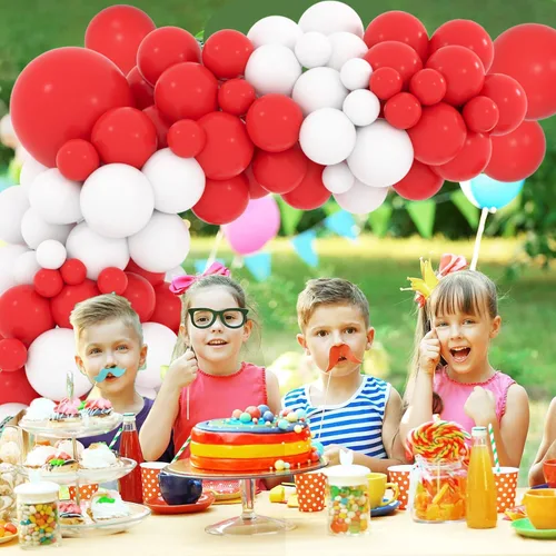 Vista 5 de Kit de arco de globos rojos y blancos, guirnalda de arco de globos rojos y blancos, 112 piezas para bodas, despedidas de soltera, cumpleaños