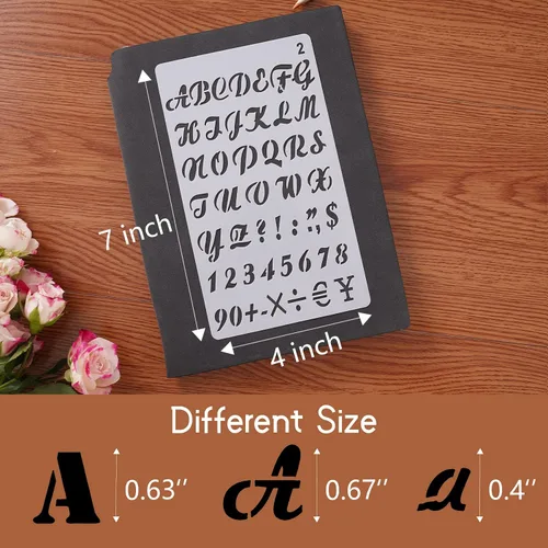 Vista 2 de Plantillas de letras – Paquete de 12, 4 x 7 pulgadas, plantillas de plástico reutilizables del alfabeto para diario de viñetas, decoración