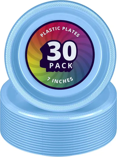 Vista 9 de DecorRack 30 platos de plástico pequeños, resistentes de 7 pulgadas desechables, color negro