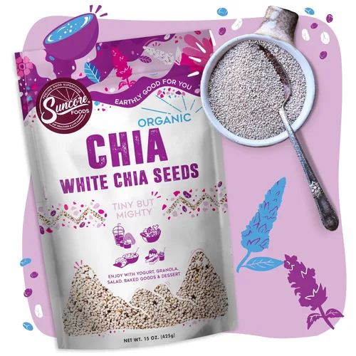 Vista 3 de Suncore Foods Semillas orgánicas de chía blanca, 15 onzas, superalimentos, sin gluten USDA Organic, Plant-Based, Vegan, GMO-Free, Gels Easily, For