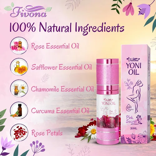 Vista 3 de Fivona Yoni Oil Natural pH equilibrado para el cuidado femenino calmante - Mezcla de aceites esenciales - Mezcla de aceites hidratantes para control