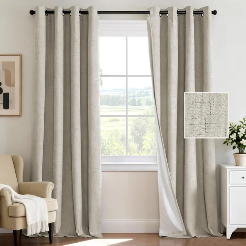 Vista 115 de H.VERSAILTEX Cortina 100% opaca para dormitorio, 63 pulgadas de largo, con ojales, cara de lino, bloqueo de luz completa, cortina para sala de Arena